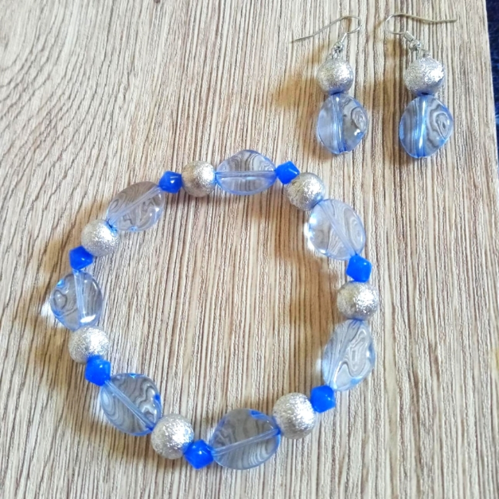 New Blue moonbeam gemstone bracelet and earrings set hand crafted
